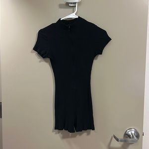 Small, shein, bodysuit, zipper in the front, used, ribbed knit romper